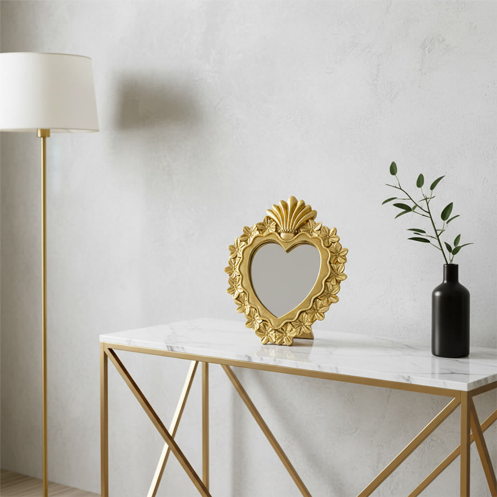Christianartworkshop Sacred Heart Floral Gold Mirror Tabletop Ornament: Embody Devotion & Elegant Grace - image 3
