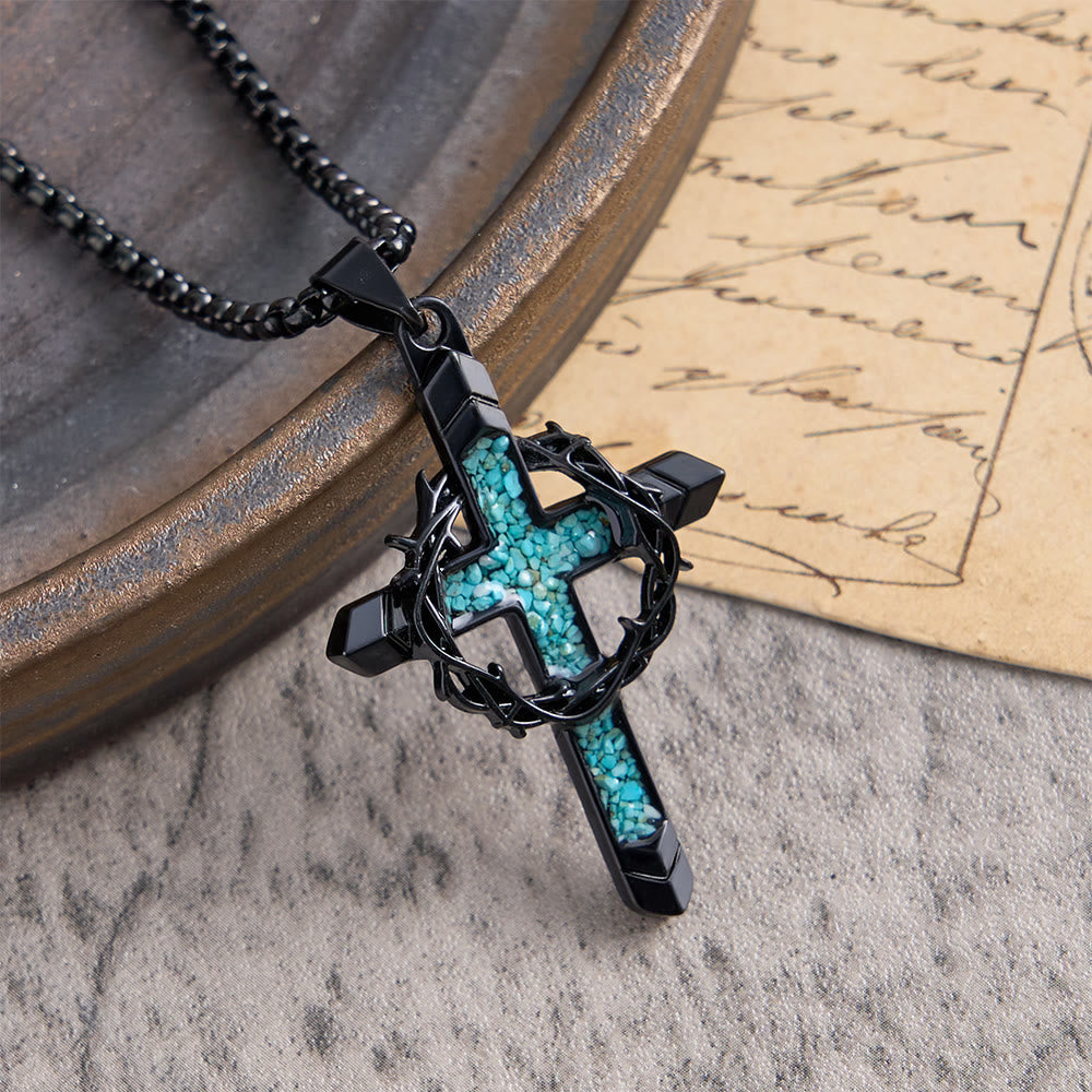 Christianartworkshop Thorn-Wrapped Inlaid Cross Pendant Necklace: A Symbol of Christ’s Sacrificial Love - image 1
