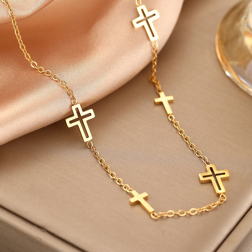 Christianartworkshop Dainty Open Cross Station Chain Necklace: A Testament to Gentle Devotion & Everlasting Christian Grace - Golden - image 0