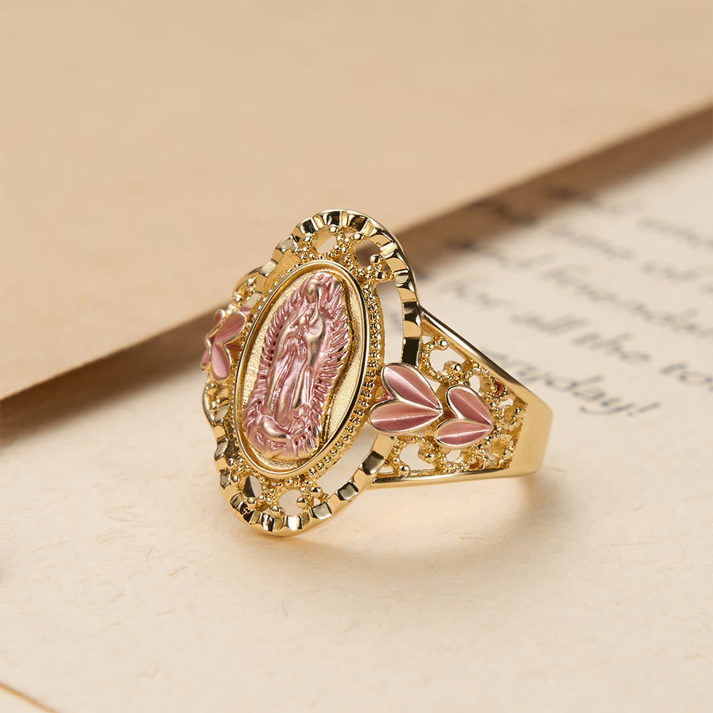 Christianartworkshop Our Lady of Guadalupe Enameled Devotional Ring with Floral Accents: A Symbol of Marian Grace & Divine Protection - image 1