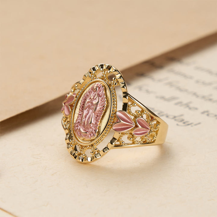 Christianartworkshop Our Lady of Guadalupe Enameled Devotional Ring with Floral Accents: A Symbol of Marian Grace & Divine Protection - image 1