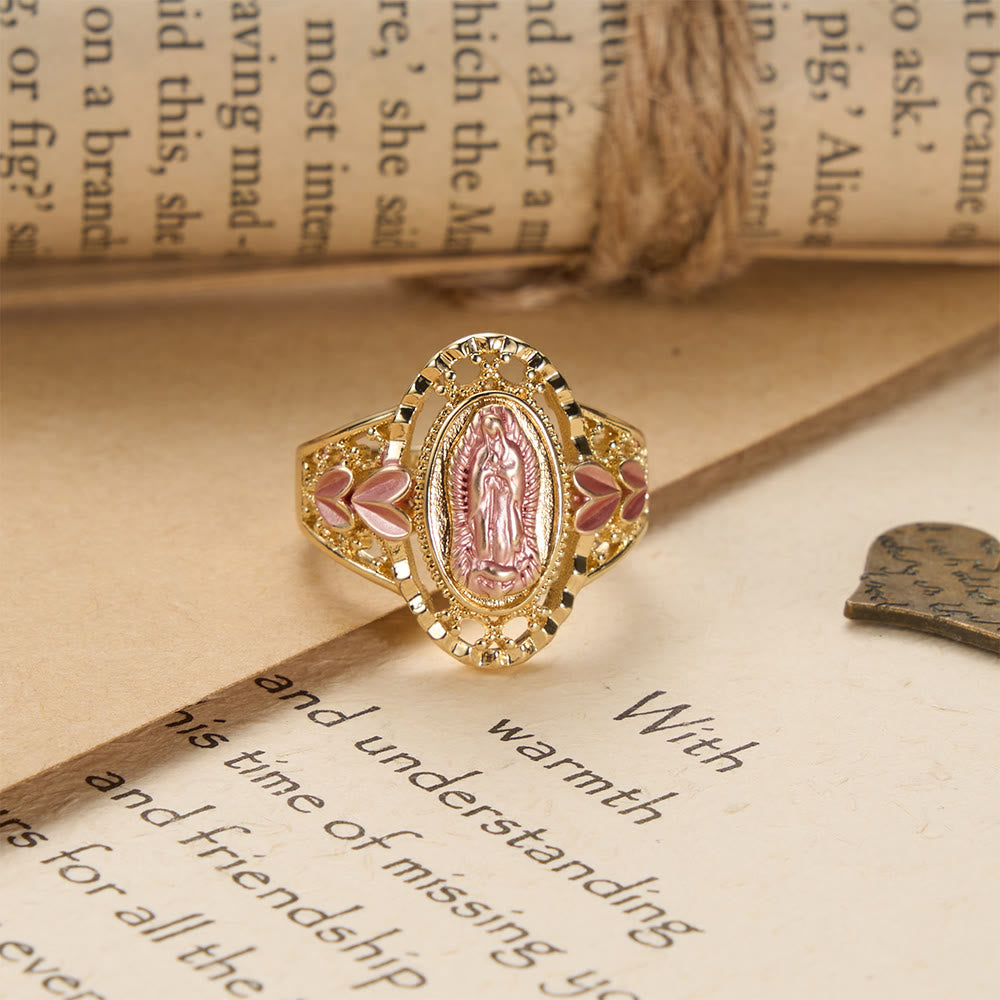 Christianartworkshop Our Lady of Guadalupe Enameled Devotional Ring with Floral Accents: A Symbol of Marian Grace & Divine Protection - image 2