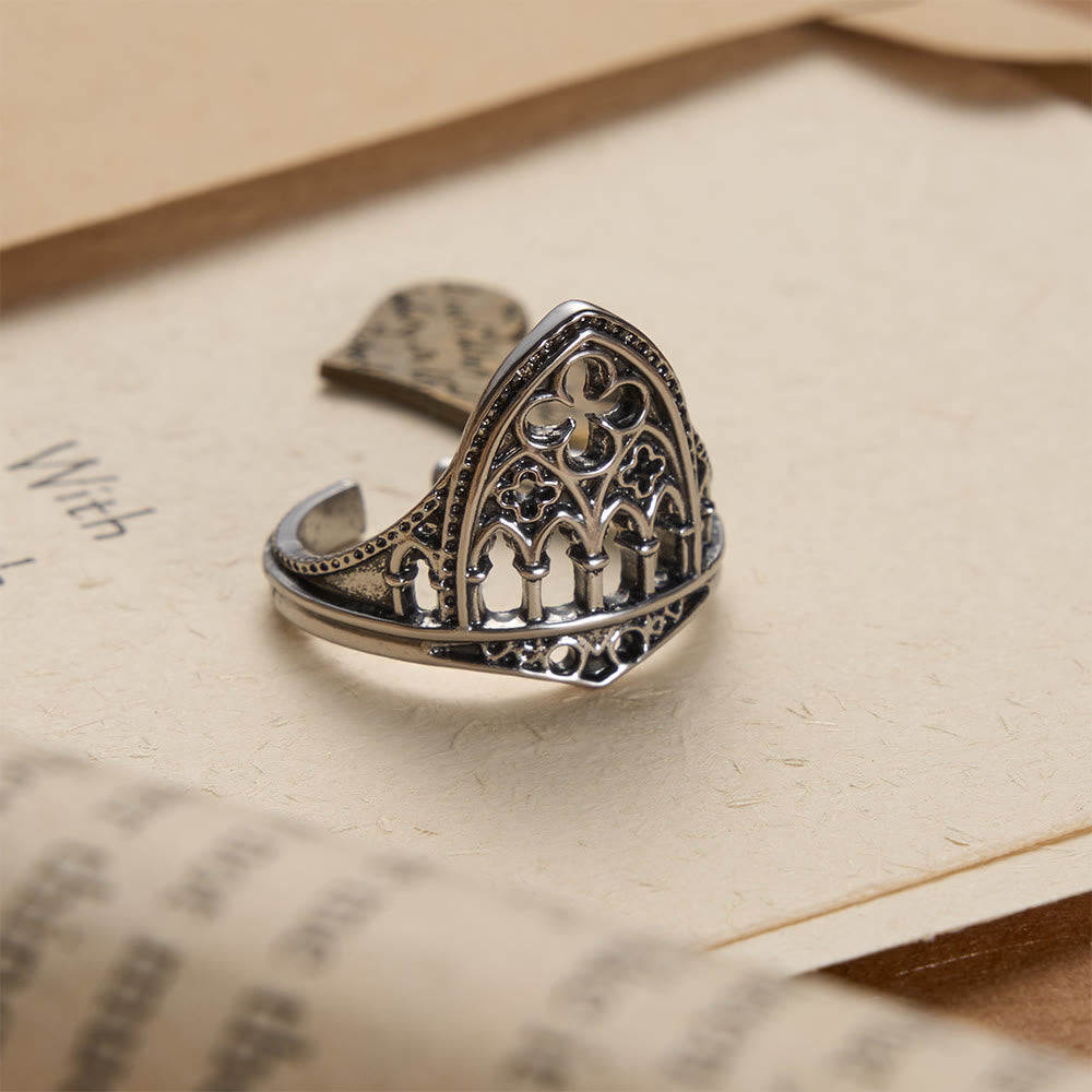 Christianartworkshop Gothic Cathedral Window Devotional Ring with Quatrefoil Details: A Symbol of Sacred Architecture & Divine Light - image 4