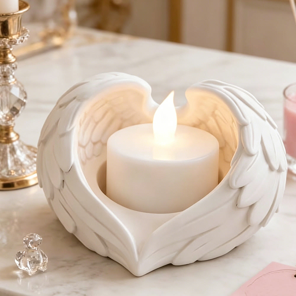 Christianartworkshop Angel Wings Heart Candle Holder Decorative Ornament: Embody Divine Light & Peaceful Warmth - White - image 0