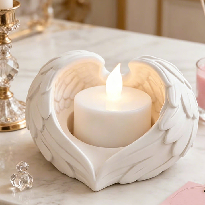 Christianartworkshop Angel Wings Heart Candle Holder Decorative Ornament: Embody Divine Light & Peaceful Warmth - White - image 0