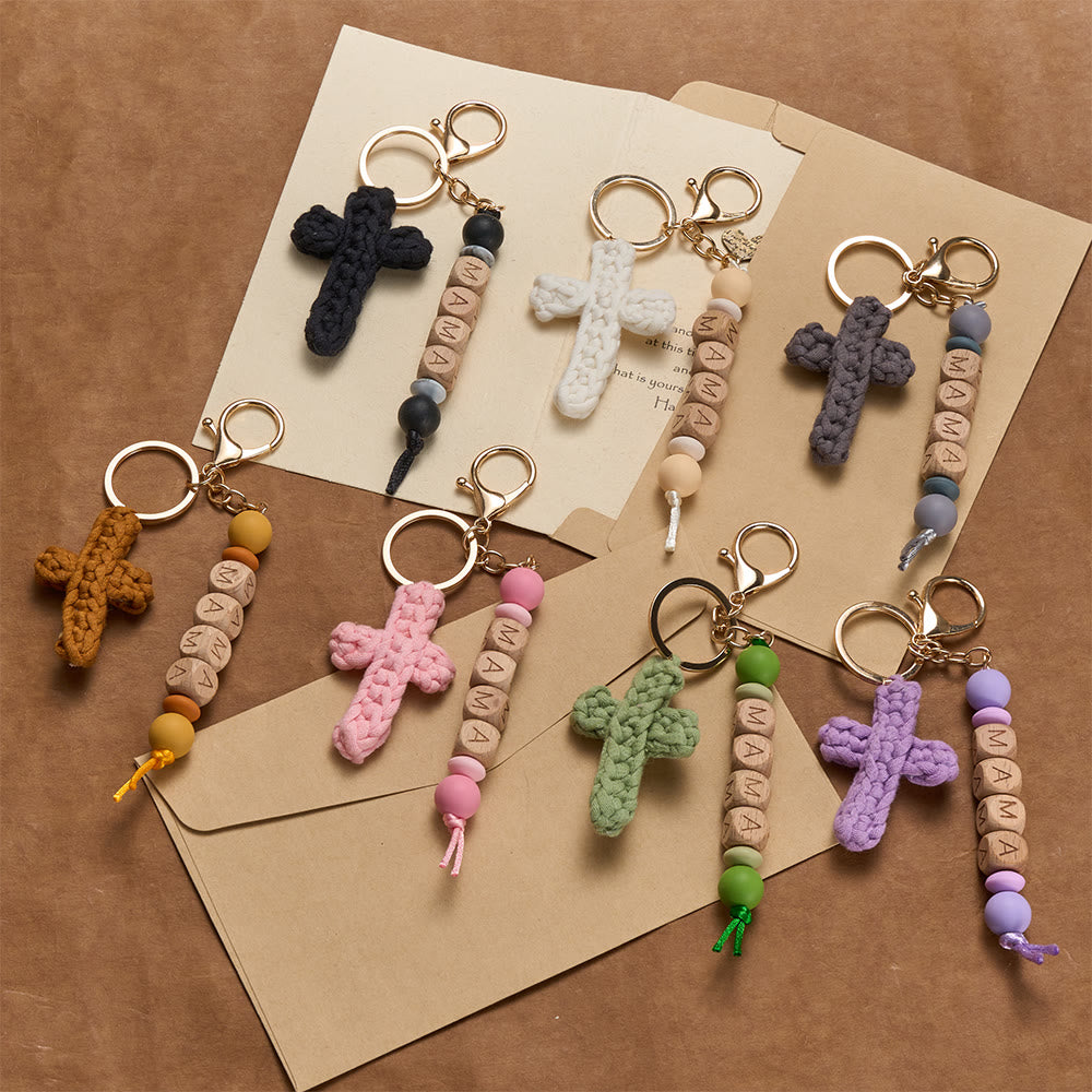 Christianartworkshop Soft Crochet Cross Keychain with “MAMA” Engraved Beads: Embody Faithful Grace & Warmth - image 7