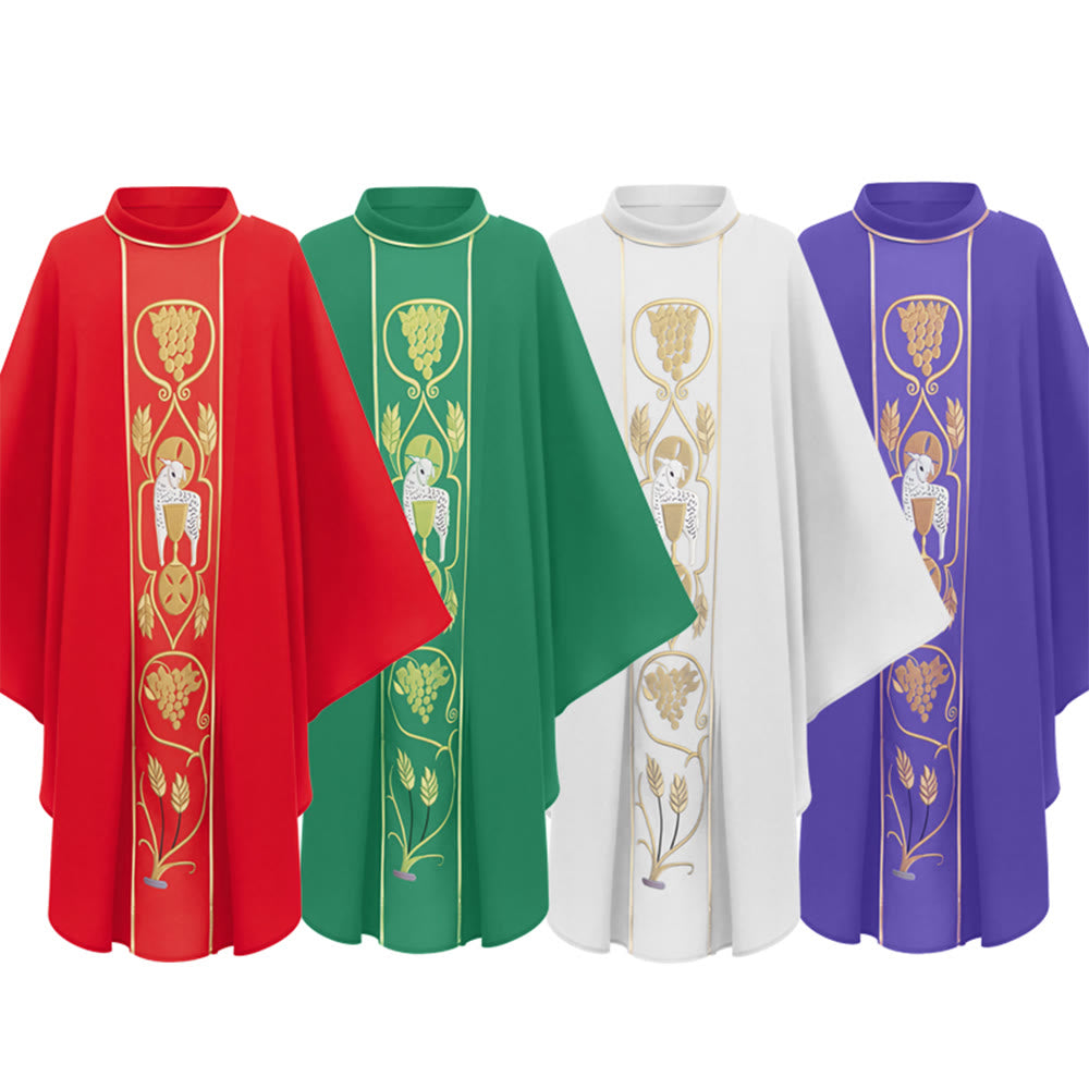 Christianartworkshop Assorted - Color Chasuble Set with Golden Lamb, Grape & Chalice Motifs - image 0
