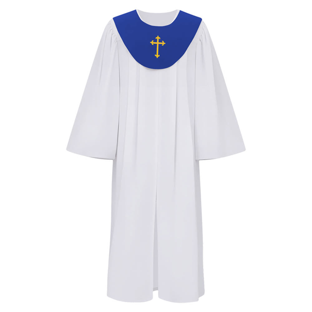 Christianartworkshop Divine Clergy Robe for Religious Services - Cross Accent Yoke - Blue - 2XL - image 18