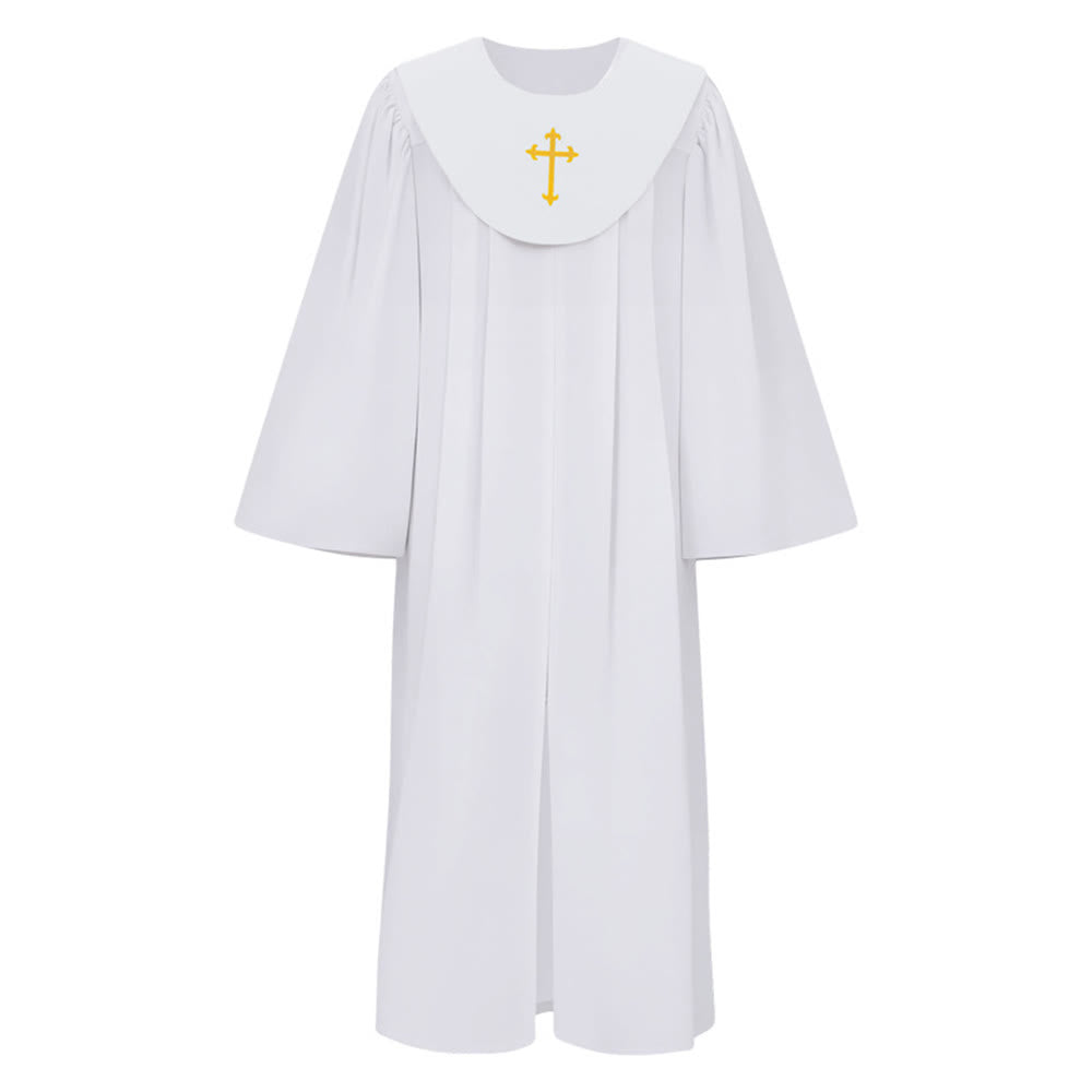 Christianartworkshop Divine Clergy Robe for Religious Services - Cross Accent Yoke - White - 2XL - image 2