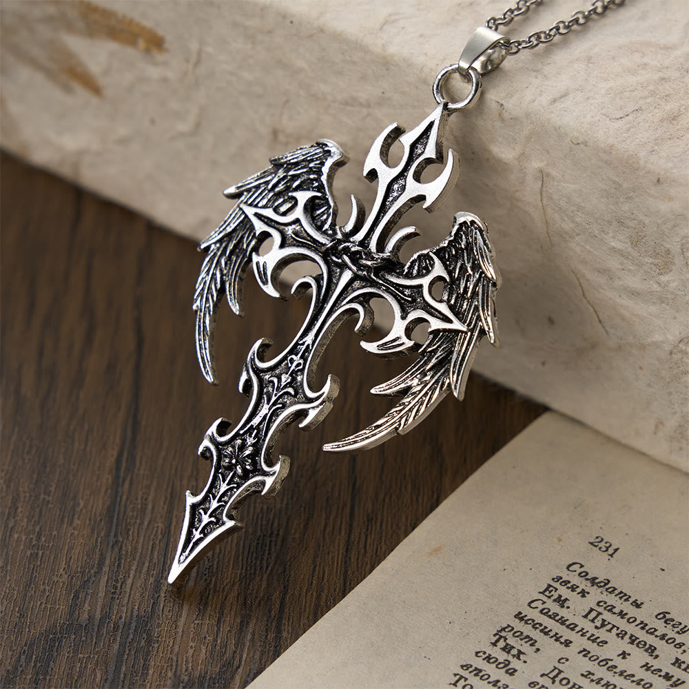 Christianartworkshop Crown of Thorns Gothic Cross Pendant Necklace: Emblem of Christ's Sacrifice & Redemption - Winged Cross - image 3