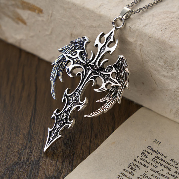 Christianartworkshop Crown of Thorns Gothic Cross Pendant Necklace: Emblem of Christ's Sacrifice & Redemption - Winged Cross - image 4