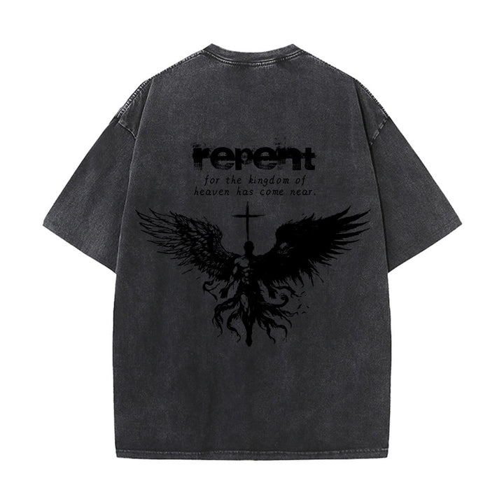 Christianartworkshop Repent For The Kingdom Of Heaven Unisex Washed T-Shirt - image 4