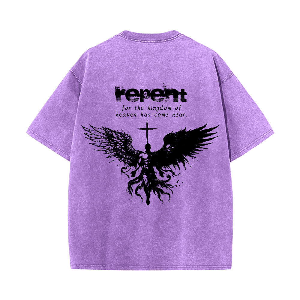 Christianartworkshop Repent For The Kingdom Of Heaven Unisex Washed T-Shirt - image 22