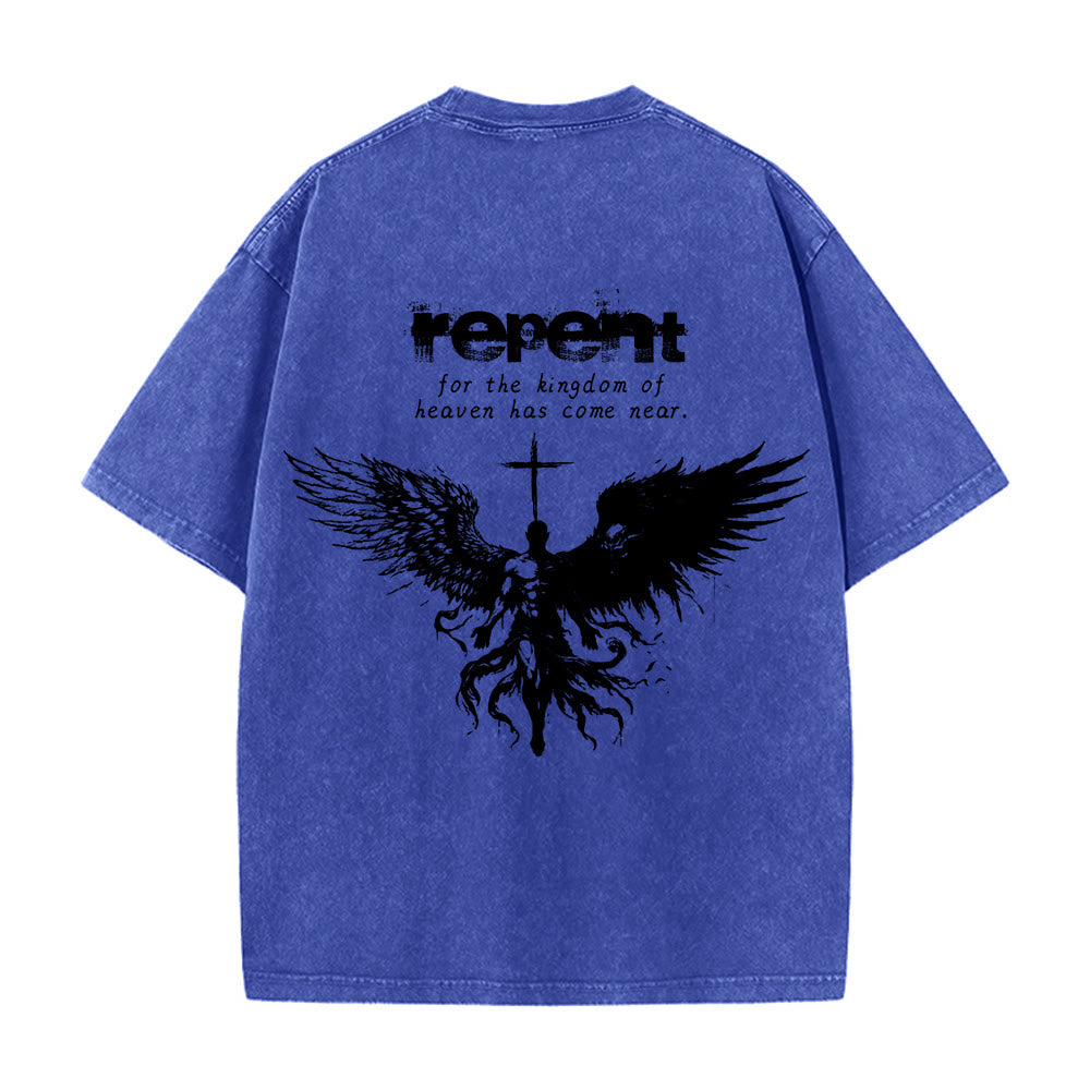 Christianartworkshop Repent For The Kingdom Of Heaven Unisex Washed T-Shirt - image 19