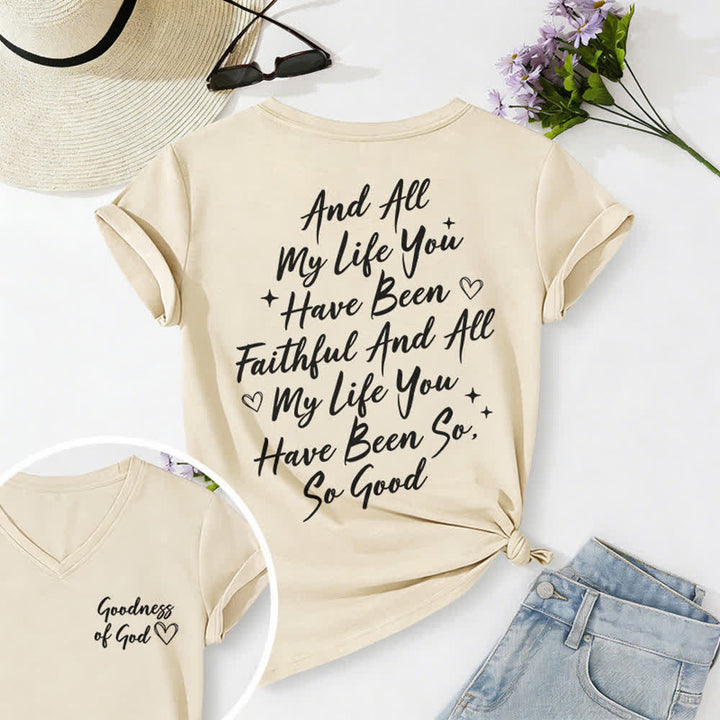 Christianartworkshop Women's I Will Sing Of The Goodness Of God Casual V-neck T-shirt - Beige - 2XL - image 15