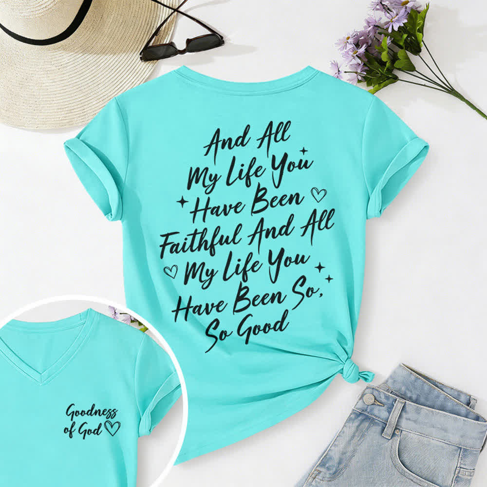 Christianartworkshop Women's I Will Sing Of The Goodness Of God Casual V-neck T-shirt - Sky Blue - 2XL - image 35