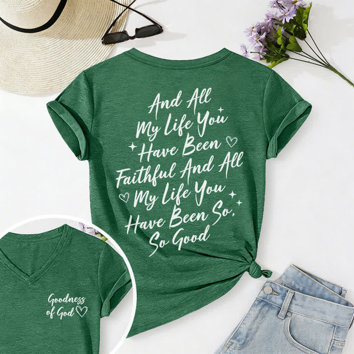 Christianartworkshop Women's I Will Sing Of The Goodness Of God Casual V-neck T-shirt - Dark Green - 2XL - image 30