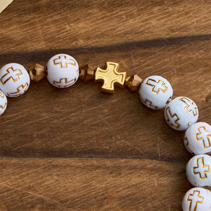 Christianartworkshop White Cross Bead Pocket Rosary: Sparkling Our Lady Medal for Pure Faith - image 6