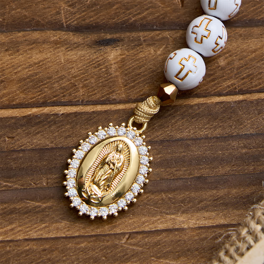 Christianartworkshop White Cross Bead Pocket Rosary: Sparkling Our Lady Medal for Pure Faith - image 7