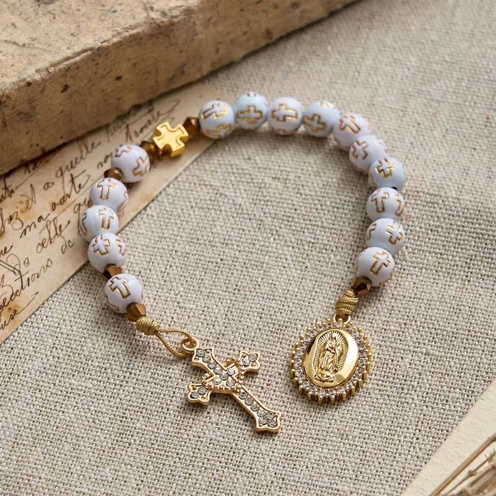 Christianartworkshop White Cross Bead Pocket Rosary: Sparkling Our Lady Medal for Pure Faith - image 2
