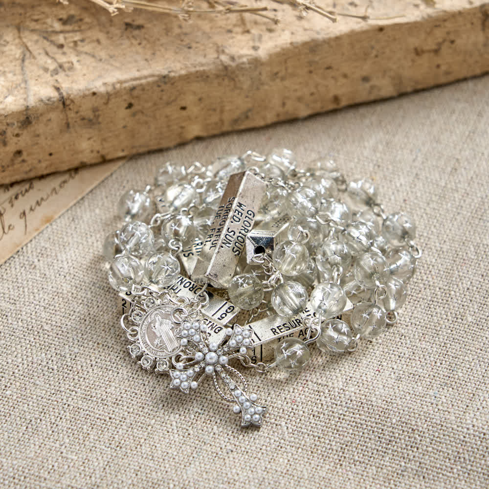 Christianartworkshop Frosted Bead Six Tablets Rosary with St. Benedict Medal and Cross - image 3