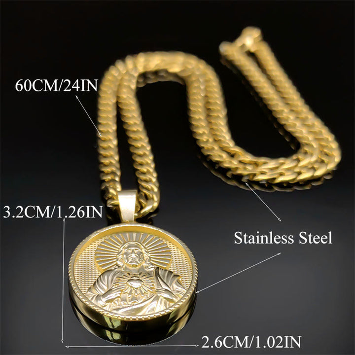 Christianartworkshop Stainless Steel Sacred Heart Jesus Necklace with Cuban Link Chain: A Reminder of Devotion - image 2