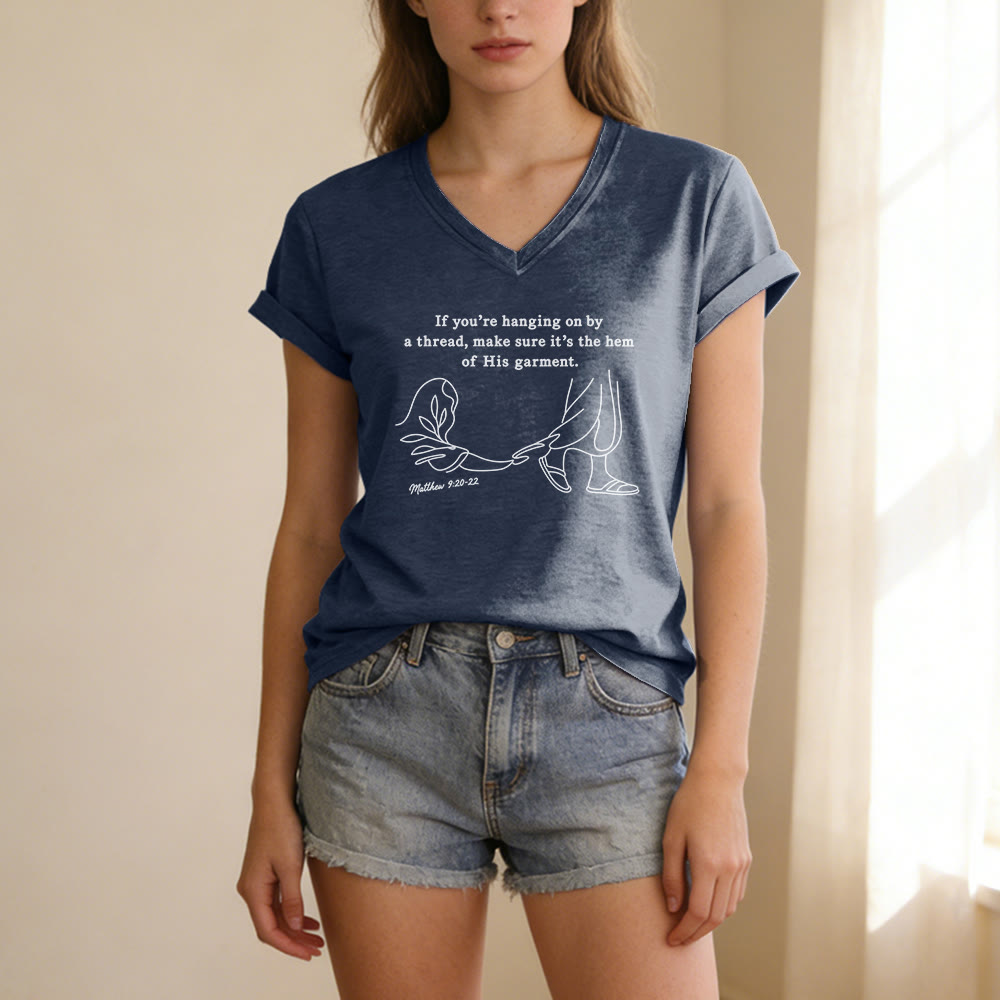 Christianartworkshop Hem of His Garment Matthew 9:20-22 Print Casual V-neck T-shirt - image 21