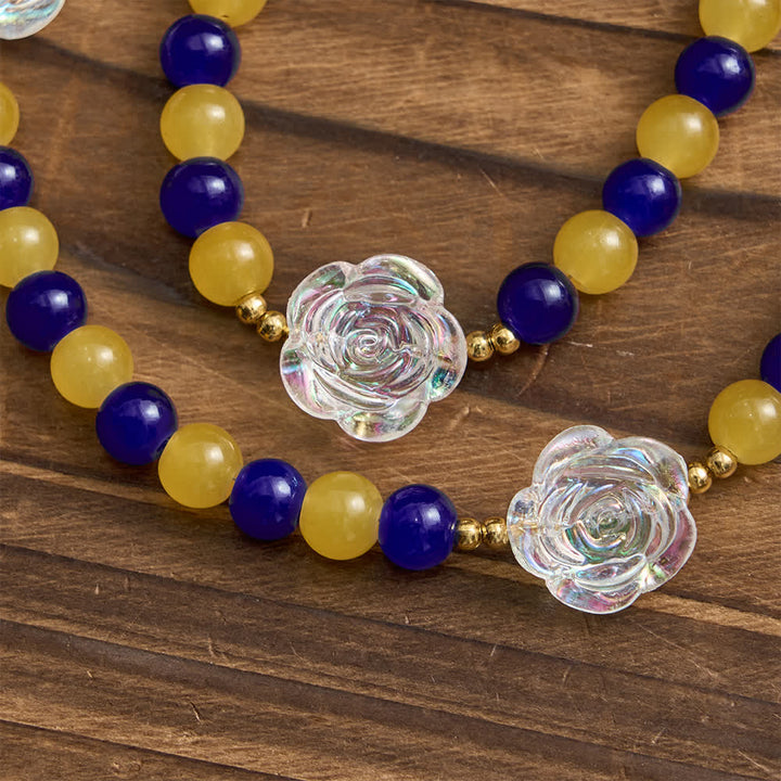 Christianartworkshop Blue & Yellow Guadalupe Rosary: Iridescent Rose Beads with Golden Crucifix - image 5