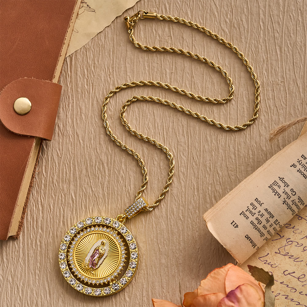 Christianartworkshop Our Lady of Guadalupe Medallion Necklace with Double Zircon Halo: A Reminder of Divine Grace - image 7