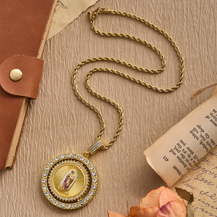 Christianartworkshop Our Lady of Guadalupe Medallion Necklace with Double Zircon Halo: A Reminder of Divine Grace - image 7