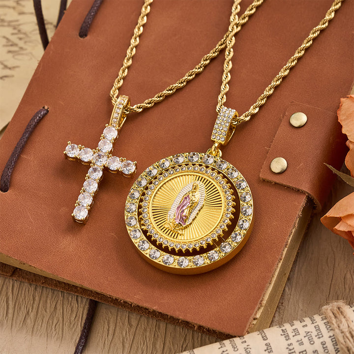 Christianartworkshop Our Lady of Guadalupe Medallion Necklace with Double Zircon Halo: A Reminder of Divine Grace - image 2
