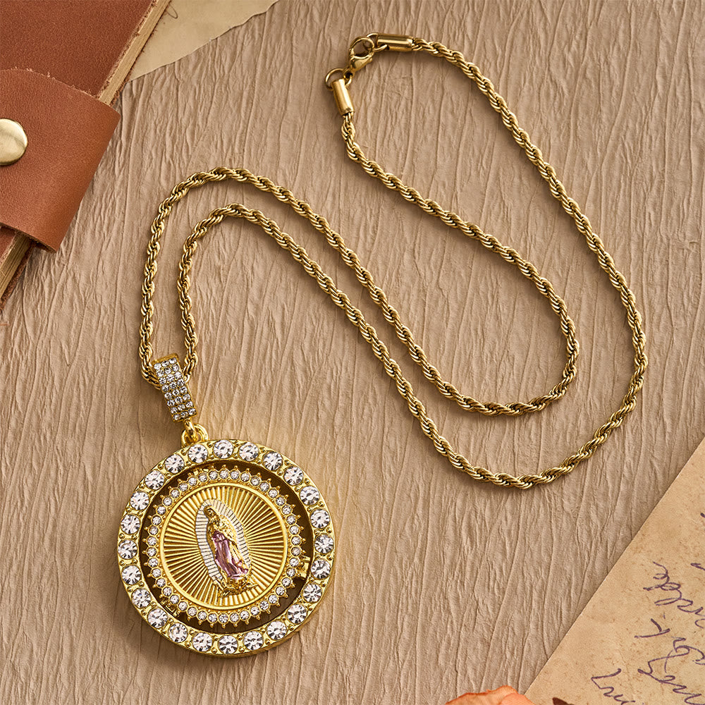 Christianartworkshop Our Lady of Guadalupe Medallion Necklace with Double Zircon Halo: A Reminder of Divine Grace - image 8