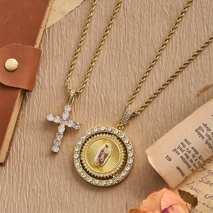 Christianartworkshop Our Lady of Guadalupe Medallion Necklace with Double Zircon Halo: A Reminder of Divine Grace - image 1