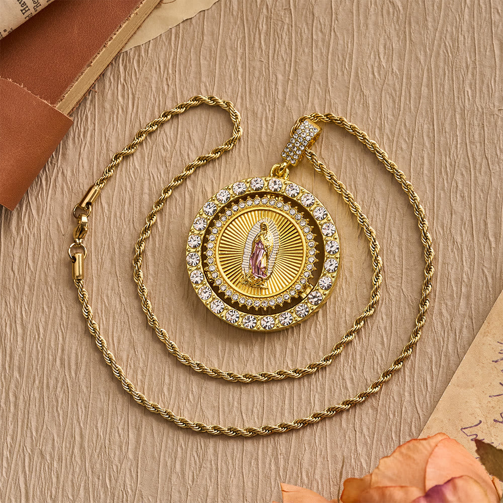 Christianartworkshop Our Lady of Guadalupe Medallion Necklace with Double Zircon Halo: A Reminder of Divine Grace - image 5