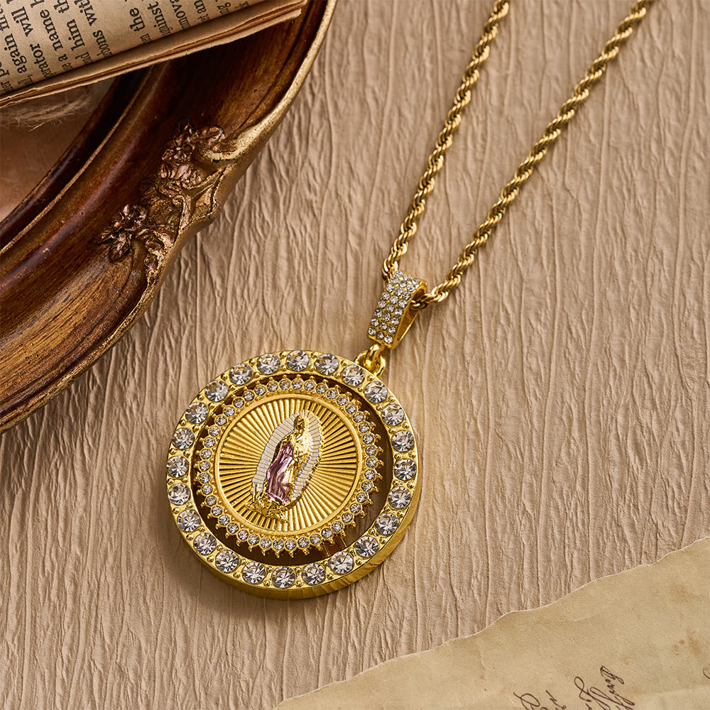 Christianartworkshop Rotating Our Lady of Guadalupe Medallion Necklace with Double Zircon Halo: A Reminder of Divine Grace - image 9