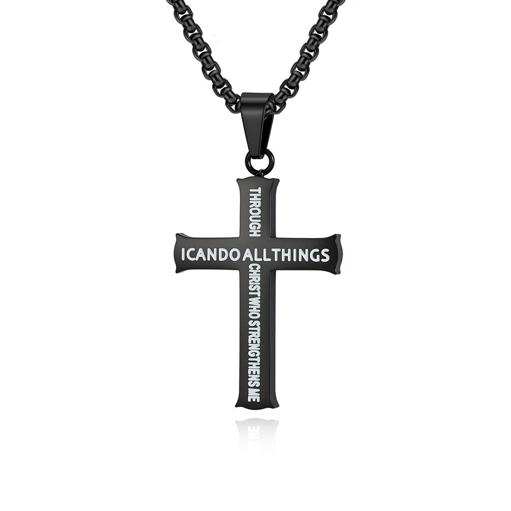 Christianartworkshop Stainless Steel Cross Pendant Necklace with Philippians 4:13 Quote: A Reminder of Divine Strengthening - Black - image 4