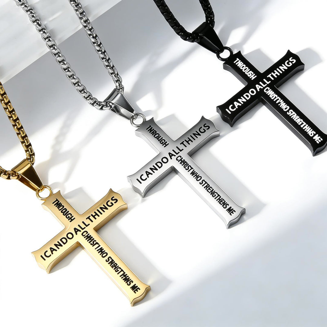 Christianartworkshop Stainless Steel Cross Pendant Necklace with Philippians 4:13 Quote: A Reminder of Divine Strengthening - image 0