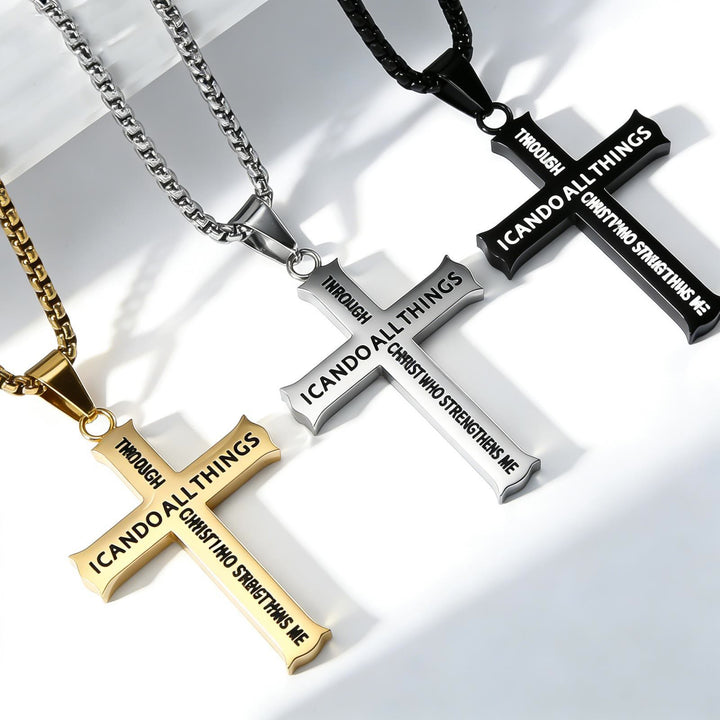 Christianartworkshop Stainless Steel Cross Pendant Necklace with Philippians 4:13 Quote: A Reminder of Divine Strengthening - image 0