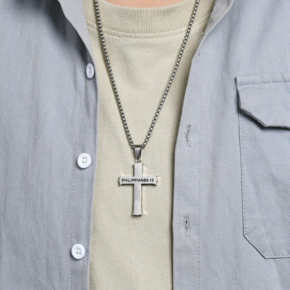 Christianartworkshop Stainless Steel Cross Pendant Necklace with Philippians 4:13 Quote: A Reminder of Divine Strengthening - image 1