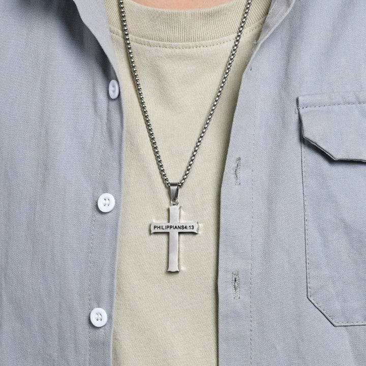 Christianartworkshop Stainless Steel Cross Pendant Necklace with Philippians 4:13 Quote: A Reminder of Divine Strengthening - image 1