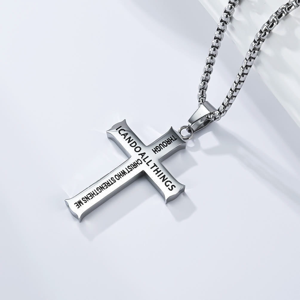 Christianartworkshop Stainless Steel Cross Pendant Necklace with Philippians 4:13 Quote: A Reminder of Divine Strengthening - Silver - image 2