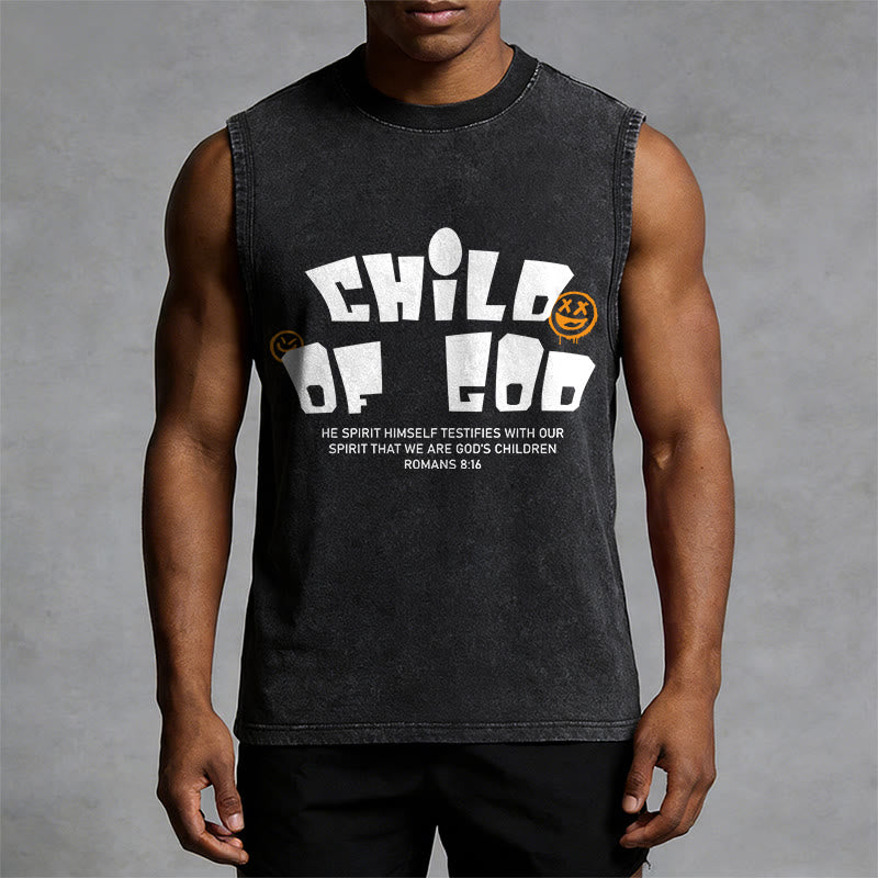 Christianartworkshop Child of God Romans 8:16 Graffiti Print Vintage Washed Tank Top - image 1