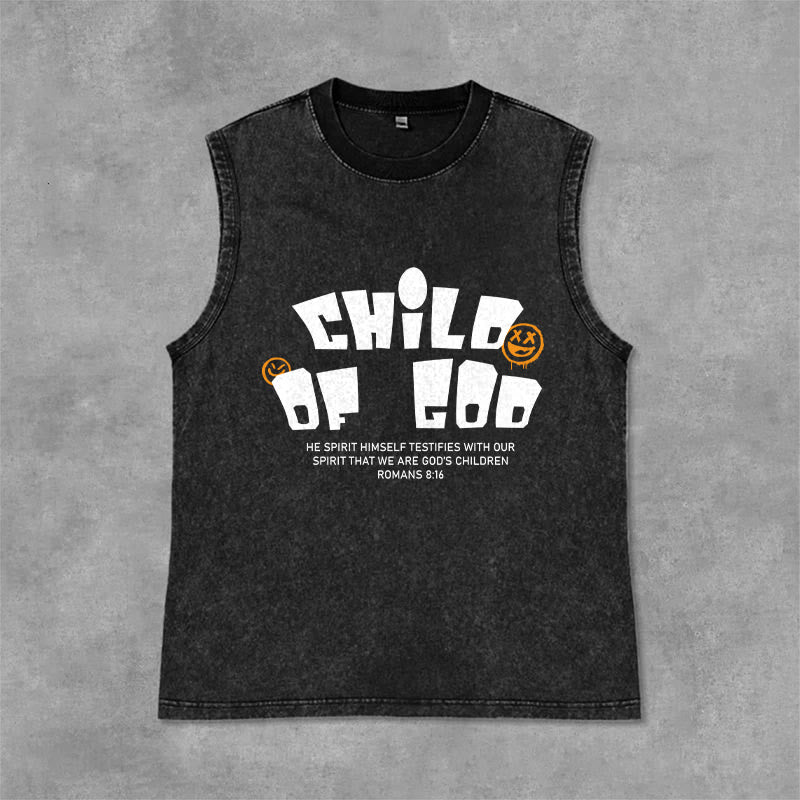 Christianartworkshop Child of God Romans 8:16 Graffiti Print Vintage Washed Tank Top - Black - 2XL - image 0