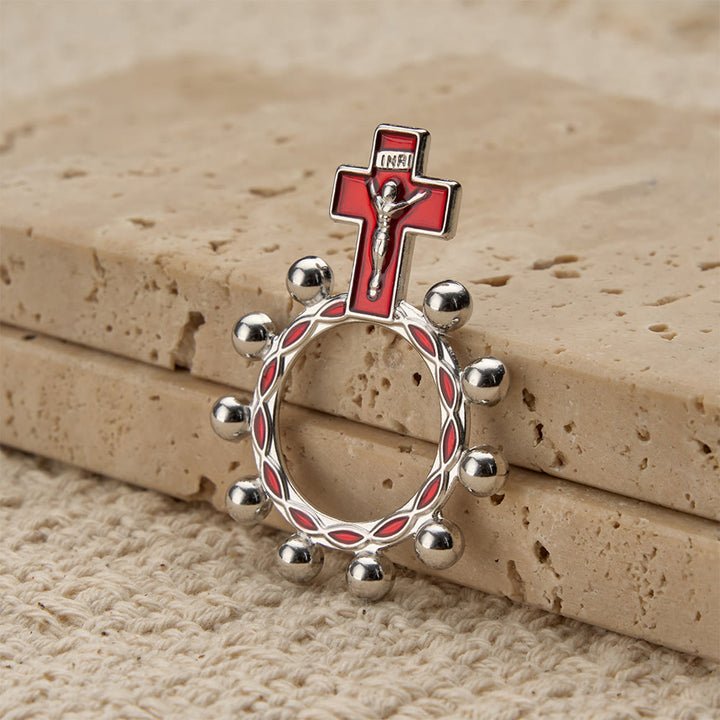 Christianartworkshop Crucifix Finger Rosary Ring with Red Enamel & Beaded Accents (Set of 5/10): A Symbol of Redemption - image 2