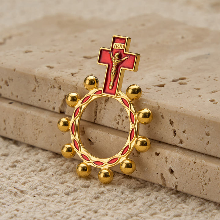 Christianartworkshop Crucifix Finger Rosary Ring with Red Enamel & Beaded Accents (Set of 5/10): A Symbol of Redemption - image 9