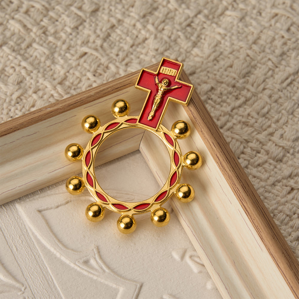 Christianartworkshop Crucifix Finger Rosary Ring with Red Enamel & Beaded Accents (Set of 5/10): A Symbol of Redemption - image 11