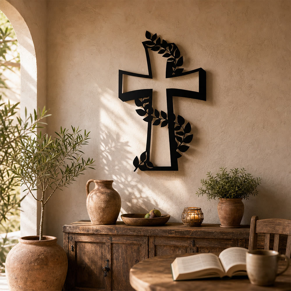 Christianartworkshop Modern Cross With Leafy Vine Metal Wall Decor: A Powerful Statement of Growing Faith - image 1