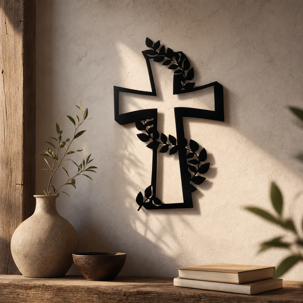 Christianartworkshop Modern Cross With Leafy Vine Metal Wall Decor: A Powerful Statement of Growing Faith - image 0