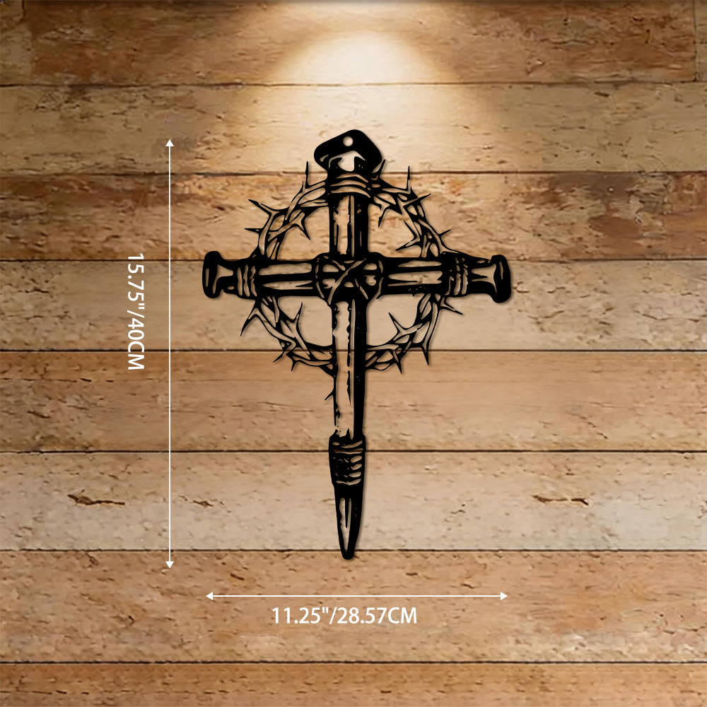 Christianartworkshop Nail Cross With Crown of Thorns Metal Wall Decor: A Symbol of Christ’s Sacrifice - 11.25''*15.75''*0.04''/28.57cm*40cm*0.1cm - image 8