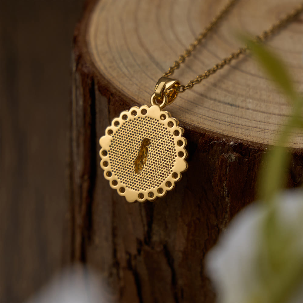 Christianartworkshop Ornate Gold-Tone Virgin Mary Necklace with Mother of Pearl Inlay & Crystal Halo: A Reminder of Divine Protection - image 4